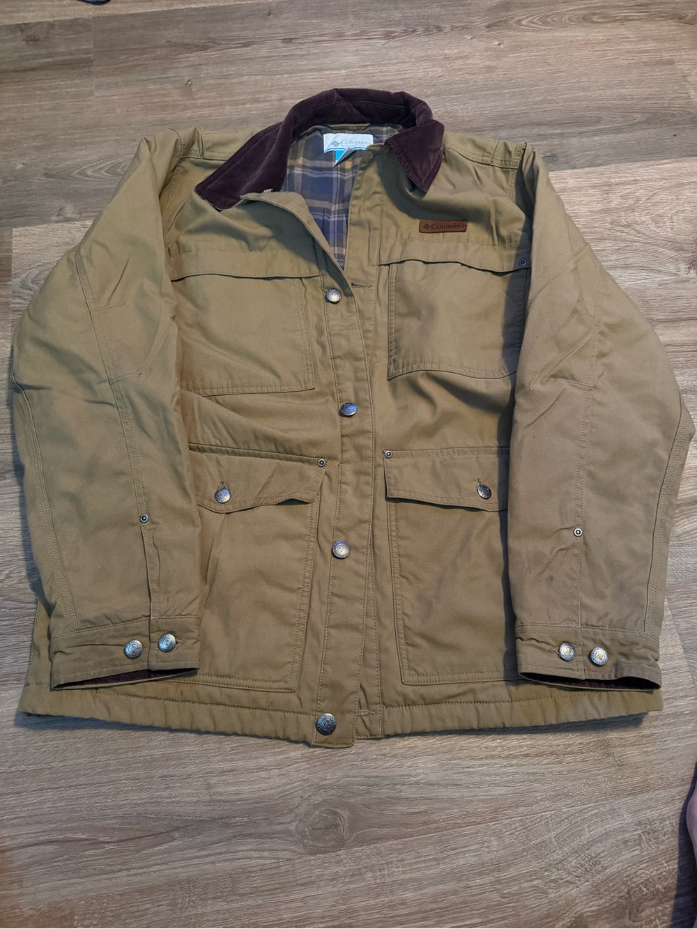 Columbia Tan Canvas Field Jacket with Dark Brown Corduroy Collar